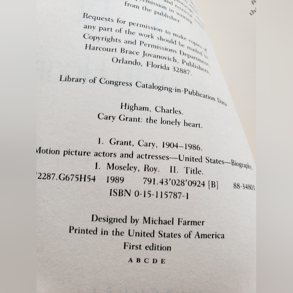 Cary Grant The Lonely Heart hardcover book 1st edition - Picture 3 of 3